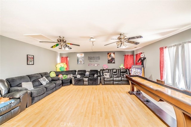 29155 Celestial Dr, Menifee, CA 92584 - living room featuring a ceiling fan and wood finished floors
