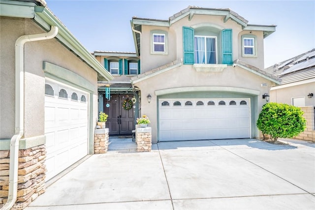 29155 Celestial Dr, Menifee, CA 92584 - mediterranean / spanish-style house with concrete driveway, stucco siding, and a garage
