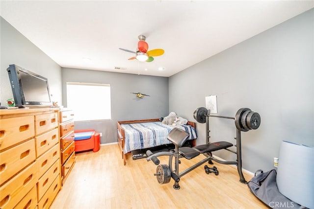 29155 Celestial Dr, Menifee, CA 92584 - bedroom featuring light wood-style floors, a ceiling fan, and recessed lighting