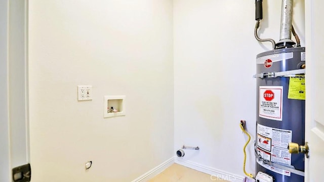 15537 Pheasant St, Chino Hills, CA 91709 - laundry room featuring washer hookup, strapped water heater, electric dryer hookup, and tile patterned flooring