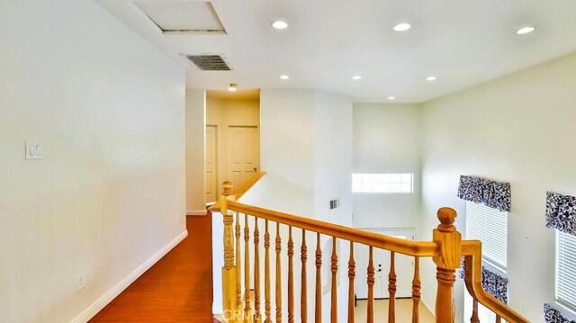 15537 Pheasant St, Chino Hills, CA 91709 - corridor featuring an upstairs landing, recessed lighting, and wood finished floors