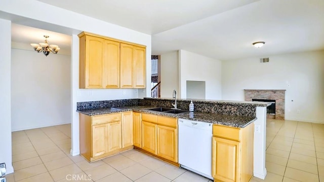 15537 Pheasant St, Chino Hills, CA 91709 - kitchen featuring white dishwasher, light brown cabinets, and light tile patterned flooring