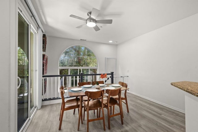 7715 El Cajon Blvd Unit 5, La Mesa, CA 91942 - dining area with wood finished floors, a ceiling fan, and recessed lighting