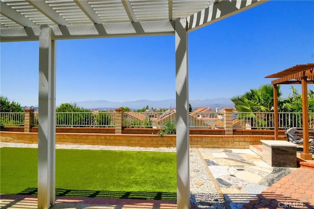 18431 Dancy St, Rowland Heights, CA 91748 - fenced backyard with a pergola, a patio area, and a mountain view