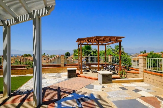 18431 Dancy St, Rowland Heights, CA 91748 - fenced backyard featuring a pergola, a patio area, and a mountain view