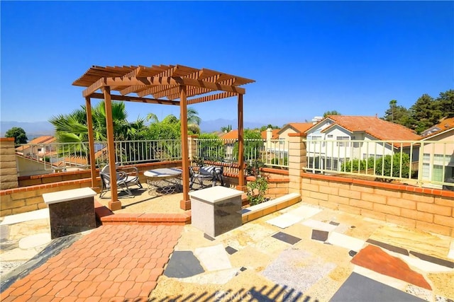 18431 Dancy St, Rowland Heights, CA 91748 - view of patio / terrace with a fire pit, a pergola, and a residential view