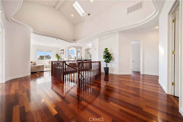 4642 Ohio St, Yorba Linda, CA 92886 - corridor featuring an upstairs landing, wood finished floors, lofted ceiling, and recessed lighting