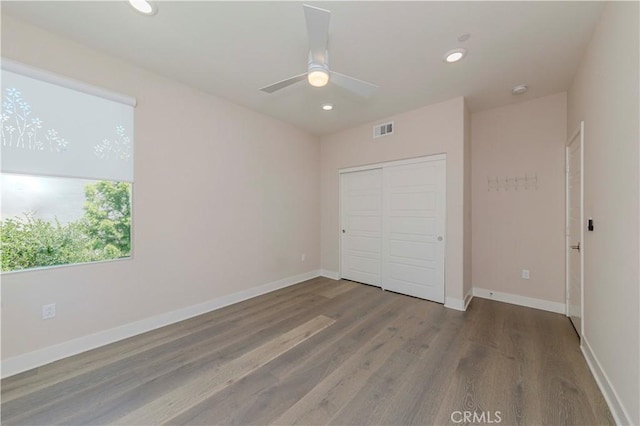 195 Stellar, Irvine, CA 92618 - unfurnished bedroom with wood finished floors, recessed lighting, a closet, and ceiling fan