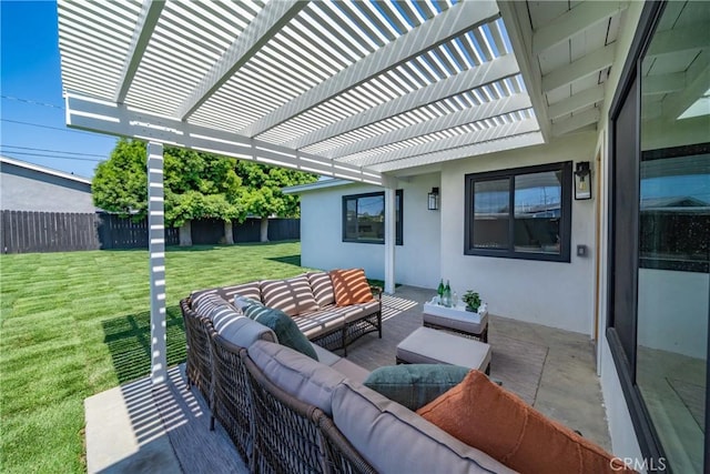 13141 Willamette St, Westminster, CA 92683 - fenced backyard featuring an outdoor hangout area and a pergola