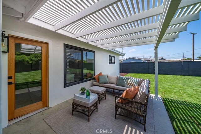 13141 Willamette St, Westminster, CA 92683 - fenced backyard with outdoor lounge area, a pergola, and a patio