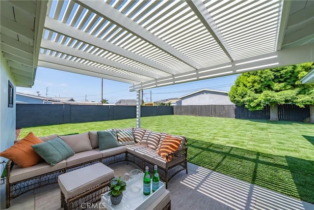 13141 Willamette St, Westminster, CA 92683 - fenced backyard with an outdoor living space, a pergola, and a patio