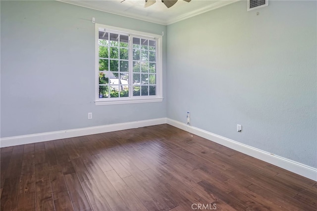 777 Oak Knoll St, Brea, CA 92821 - empty room with ornamental molding, dark wood-type flooring, and ceiling fan