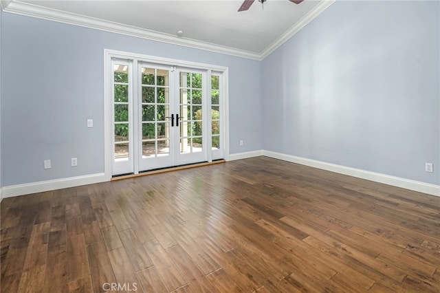 777 Oak Knoll St, Brea, CA 92821 - spare room with french doors, ornamental molding, dark wood-style floors, and ceiling fan
