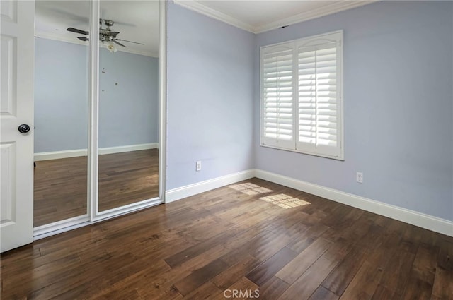 777 Oak Knoll St, Brea, CA 92821 - unfurnished bedroom with ornamental molding, wood finished floors, and a closet