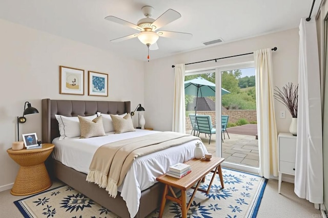 10160 Vista De La Cruz Ln, Mesa, CA 91941 - bedroom with access to outside, light carpet, and a ceiling fan