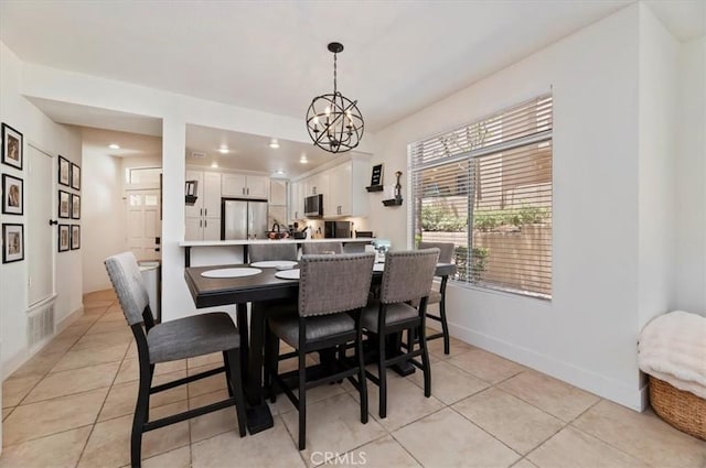 1151 Veramar Ct Unit 101, Corona, CA 92882 - dining space featuring light tile patterned flooring, a chandelier, and recessed lighting