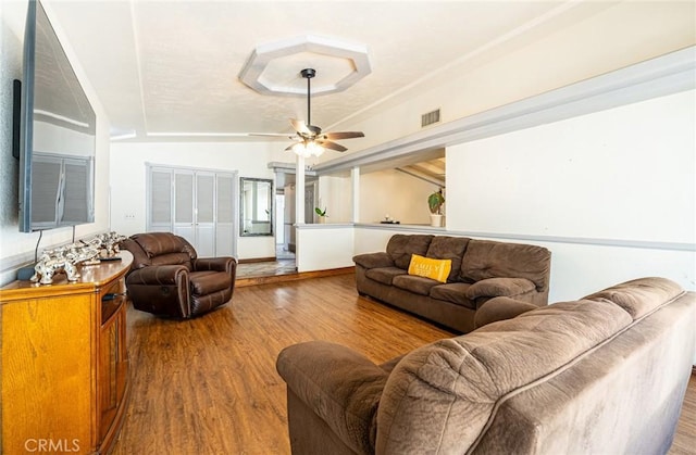 625 Balboa Dr, Corona, CA 92879 - living area featuring wood finished floors and ceiling fan