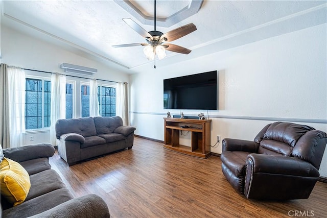 625 Balboa Dr, Corona, CA 92879 - living room with lofted ceiling, wood finished floors, and ceiling fan