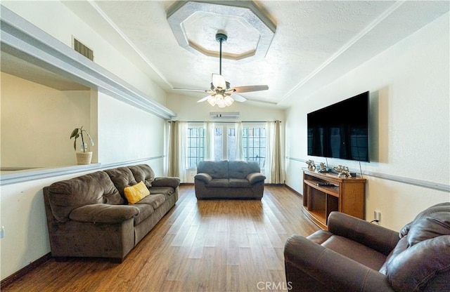 625 Balboa Dr, Corona, CA 92879 - living room with ceiling fan, wood finished floors, and a textured ceiling