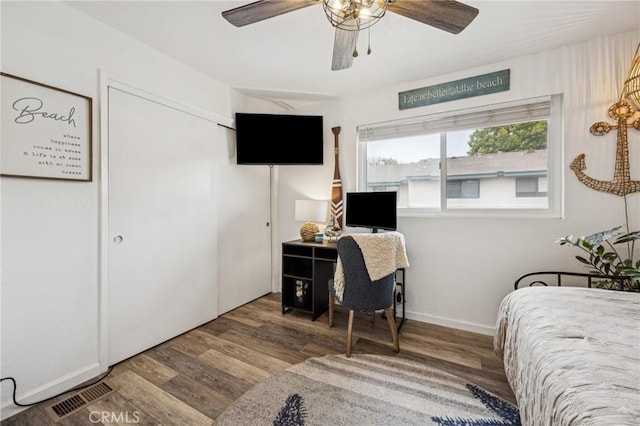2444 La Costa Ct, Oceano, CA 93445 - bedroom with wood finished floors, a closet, and ceiling fan
