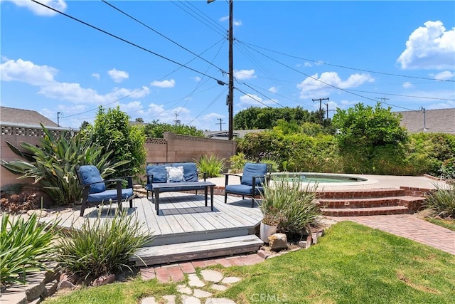 2816 E Alden Pl, Anaheim, CA 92806 - view of yard featuring a wooden deck, an in-ground hot tub, and outdoor lounge area