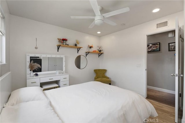 2816 E Alden Pl, Anaheim, CA 92806 - bedroom with wood finished floors, recessed lighting, and a ceiling fan