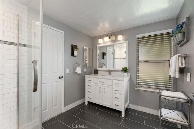 2816 E Alden Pl, Anaheim, CA 92806 - full bathroom with vanity, tile patterned flooring, and a shower stall