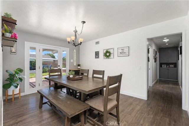 2816 E Alden Pl, Anaheim, CA 92806 - dining space with a chandelier and dark wood finished floors