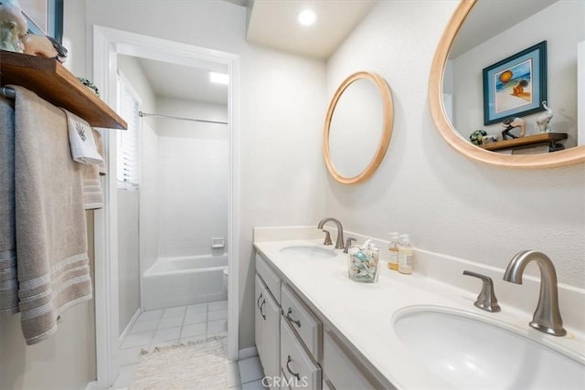 675 Barberry Way, Nipomo, CA 93444 - full bathroom with double vanity, bathtub / shower combination, tile patterned flooring, and recessed lighting
