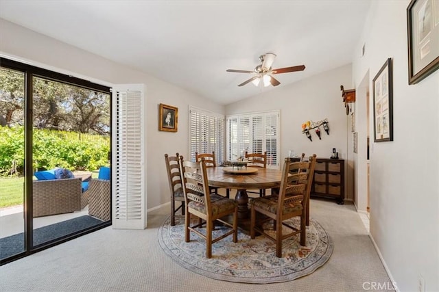 675 Barberry Way, Nipomo, CA 93444 - dining area with plenty of natural light, light carpet, a ceiling fan, and vaulted ceiling