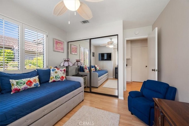 675 Barberry Way, Nipomo, CA 93444 - bedroom with light wood-style flooring, a ceiling fan, and a closet