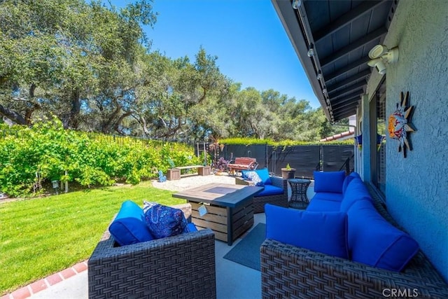 675 Barberry Way, Nipomo, CA 93444 - fenced backyard with an outdoor living space with a fire pit and a patio area