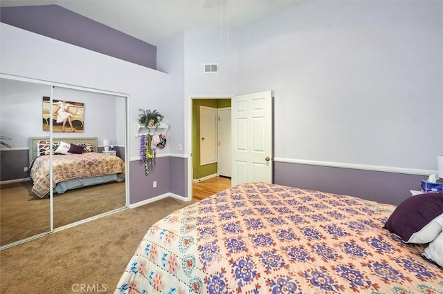 26309 Emerald Dove Dr, Valencia, CA 91355 - carpeted bedroom featuring a closet and high vaulted ceiling