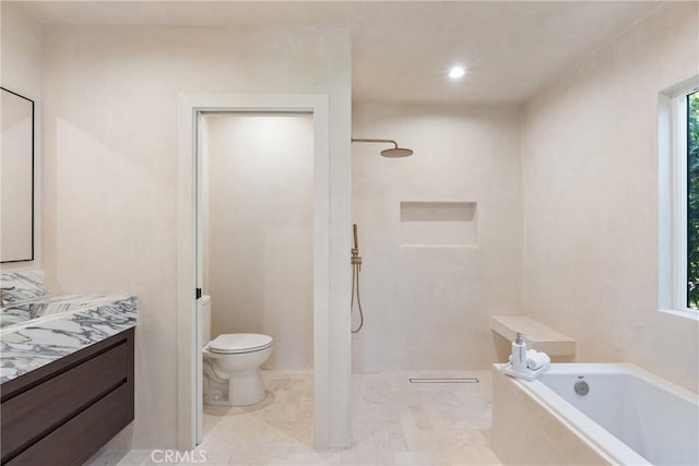 3924 Dublin Ave, Los Angeles, CA 90008 - bathroom with a bath, vanity, a walk in shower, and recessed lighting
