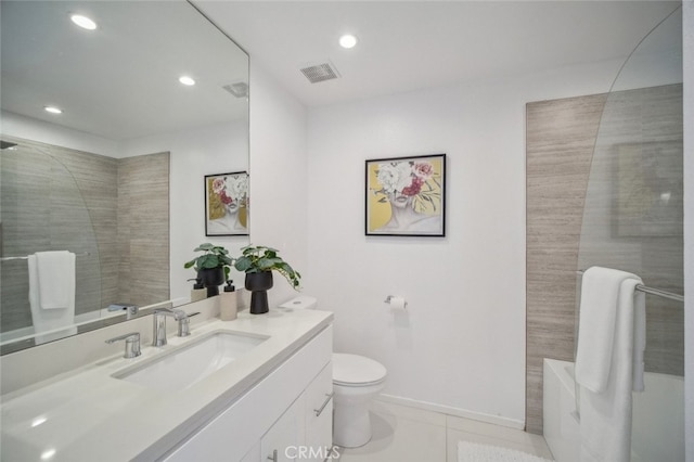 26970 Flo Ln Unit 310, Canyon Country, CA 91351 - bathroom featuring vanity, recessed lighting, tile patterned floors, and tiled shower