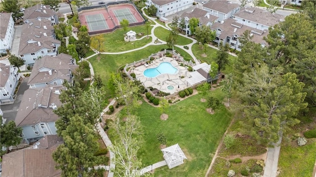 26970 Flo Ln Unit 310, Canyon Country, CA 91351 - aerial view of property and surrounding area featuring a pool and nearby suburban area