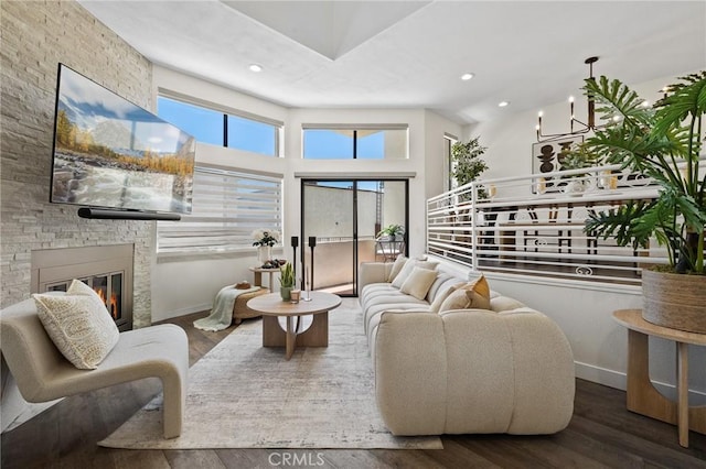 1114 Melrose Ave Unit 3, Glendale, CA 91202 - living room featuring wood finished floors, recessed lighting, and a fireplace