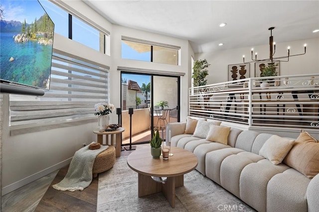 1114 Melrose Ave Unit 3, Glendale, CA 91202 - living room with a chandelier, wood finished floors, and recessed lighting
