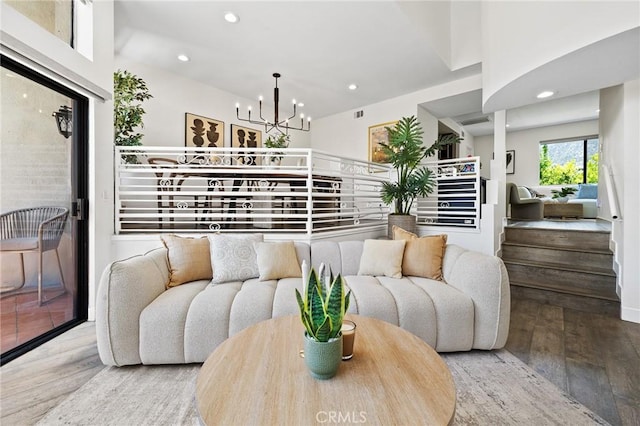 1114 Melrose Ave Unit 3, Glendale, CA 91202 - living room with wood finished floors, recessed lighting, and a chandelier