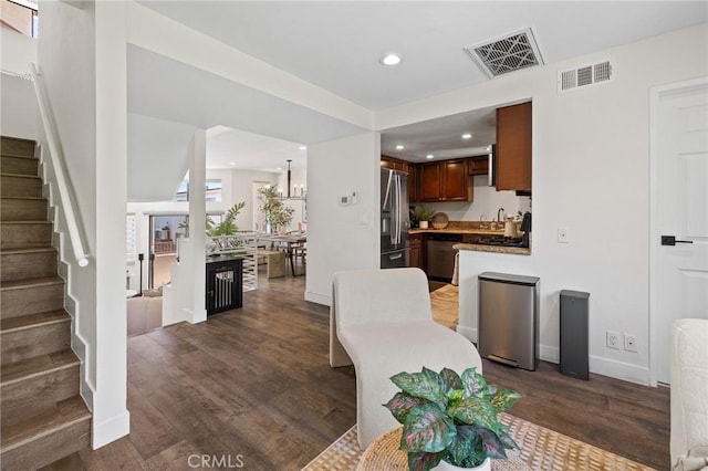 1114 Melrose Ave Unit 3, Glendale, CA 91202 - dining room with dark wood-type flooring, stairway, and recessed lighting