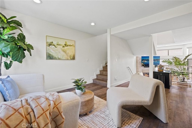 1114 Melrose Ave Unit 3, Glendale, CA 91202 - living room featuring wood finished floors, stairway, and recessed lighting