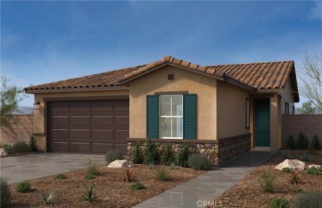4628 Florence Dr, Lake Elsinore, CA 92530 - view of front facade featuring driveway, stucco siding, a garage, and a tiled roof