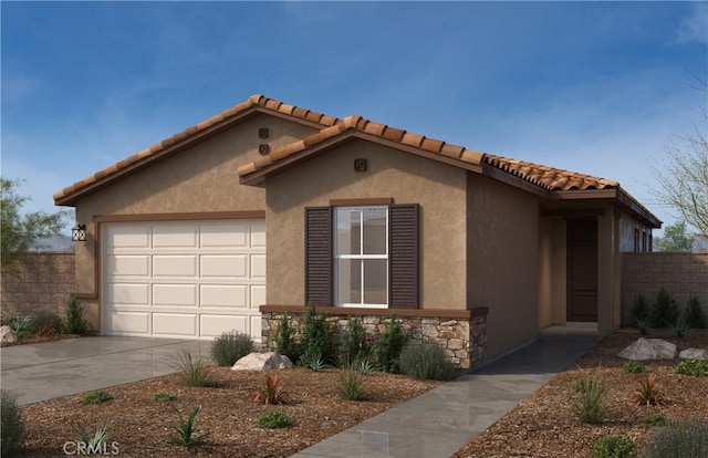 4592 La Spezia Ln, Lake Elsinore, CA 92530 - mediterranean / spanish home featuring stucco siding, concrete driveway, an attached garage, and a tiled roof