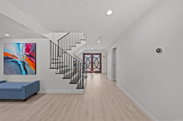 20 Lake Helix Dr, La Mesa, CA 91941 - entrance foyer with wood finished floors, stairway, recessed lighting, and french doors
