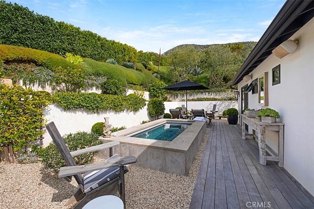 21611 Ocean Vista Dr, Laguna Beach, CA 92651 - view of swimming pool featuring a fenced backyard, an in-ground hot tub, and a wooden deck