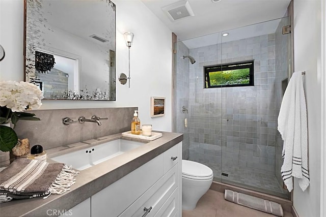 21611 Ocean Vista Dr, Laguna Beach, CA 92651 - bathroom featuring a shower stall, vanity, and tile patterned floors
