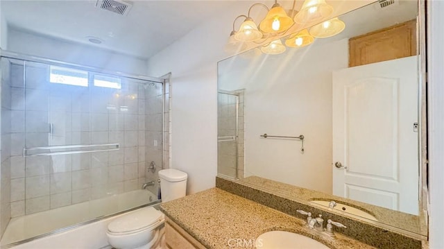 11126 Arena Rd, Pinon Hills, CA 92372 - bathroom with vanity, combined bath / shower with glass door, and a chandelier