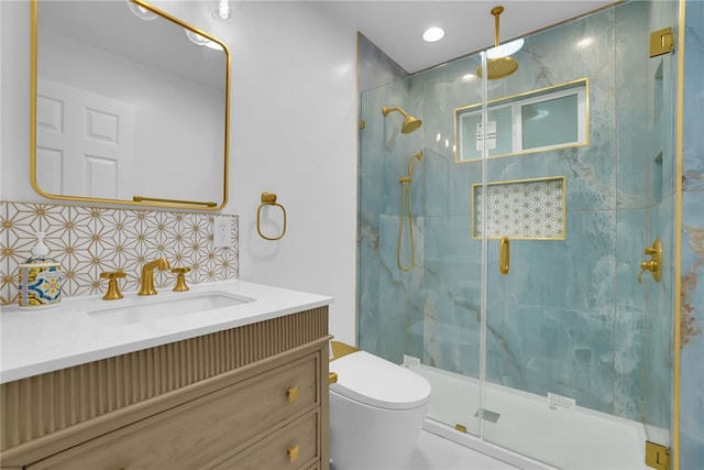 6059 Riverside Ave, Huntington Park, CA 90255 - full bathroom featuring tasteful backsplash, a marble finish shower, and vanity