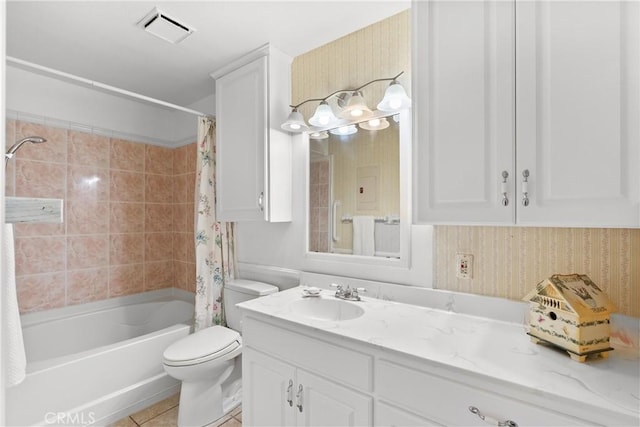12620 Briarglen Loop Unit K, Stanton, CA 90680 - bathroom with vanity, shower / bathtub combination with curtain, and tile patterned floors