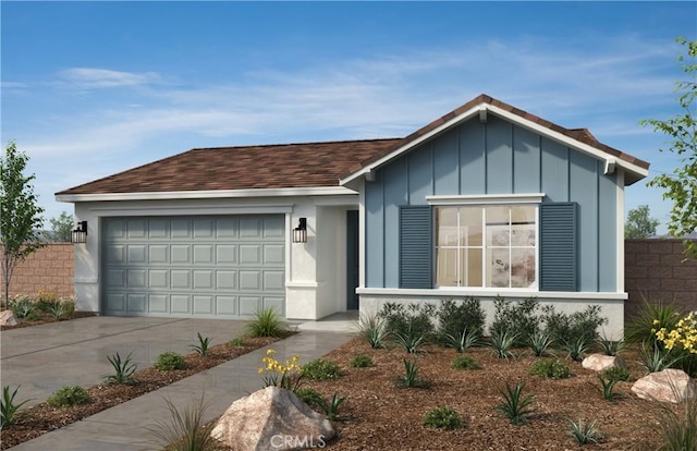 932 Porta Marina Ln, Lake Elsinore, CA 92530 - ranch-style house featuring concrete driveway, board and batten siding, and an attached garage
